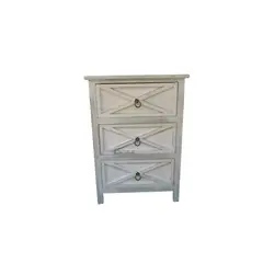 GENERICO - VELADOR BLANCO DECAPADO MADERA CON TRES CAJONES