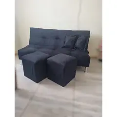 GENERICO - Sofa futon con 2 puff y 2 cojines negro felpa