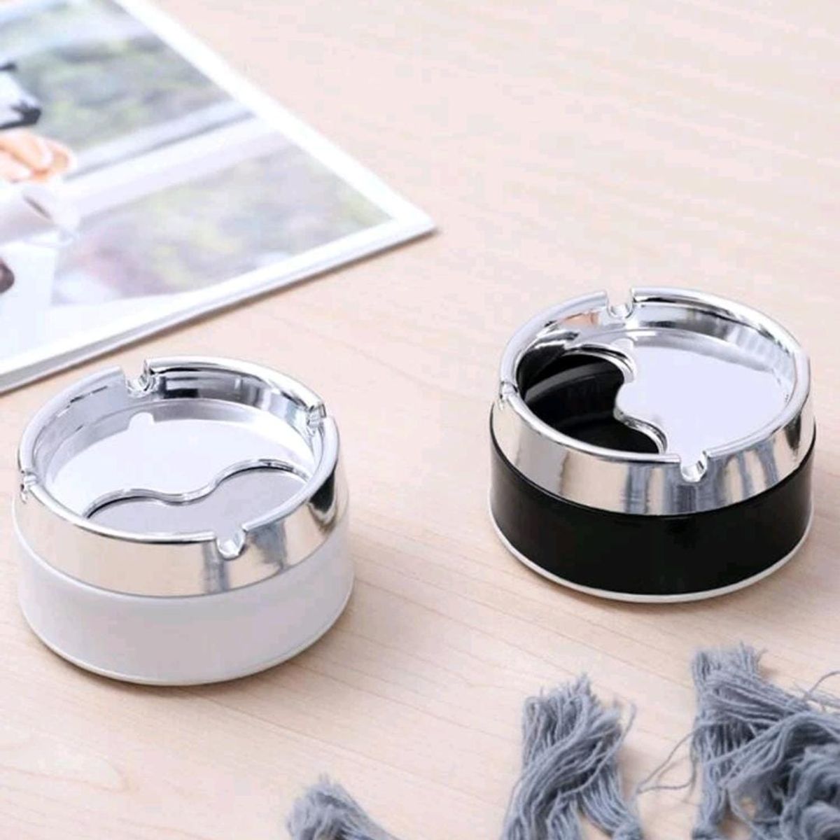 MROTTO - Cenicero Redondo de Acero Inoxidable Blanco Adorno y Regalo