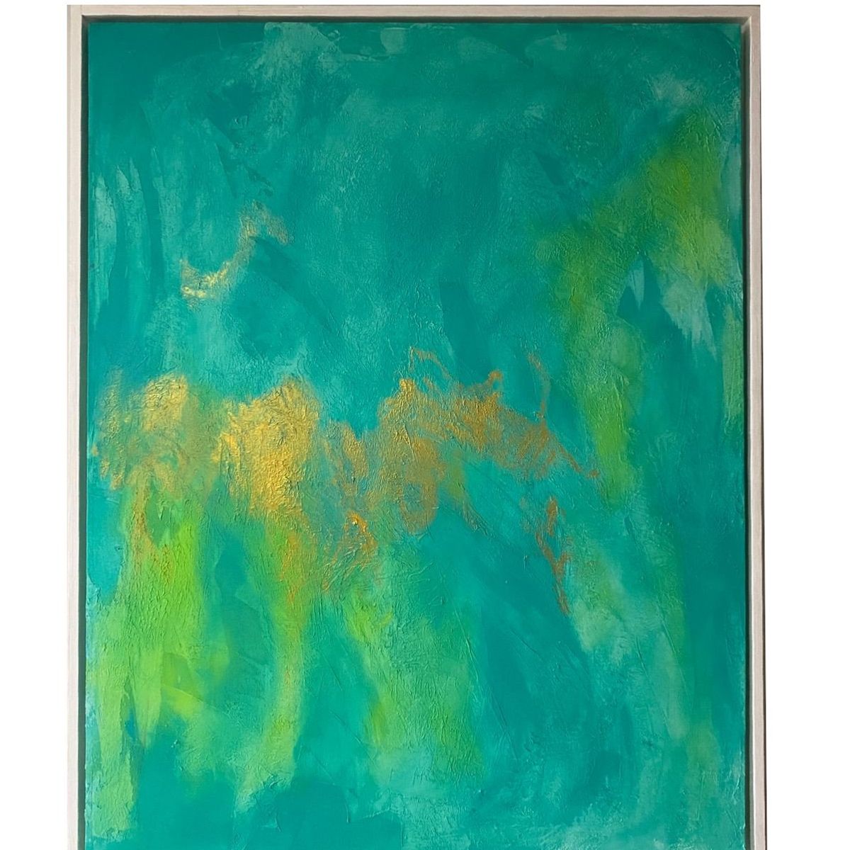 GENERICO - Cuadro Decorativo Abstracto Texturizado Calipso Verde Turquesa Dorado 90x70 cm