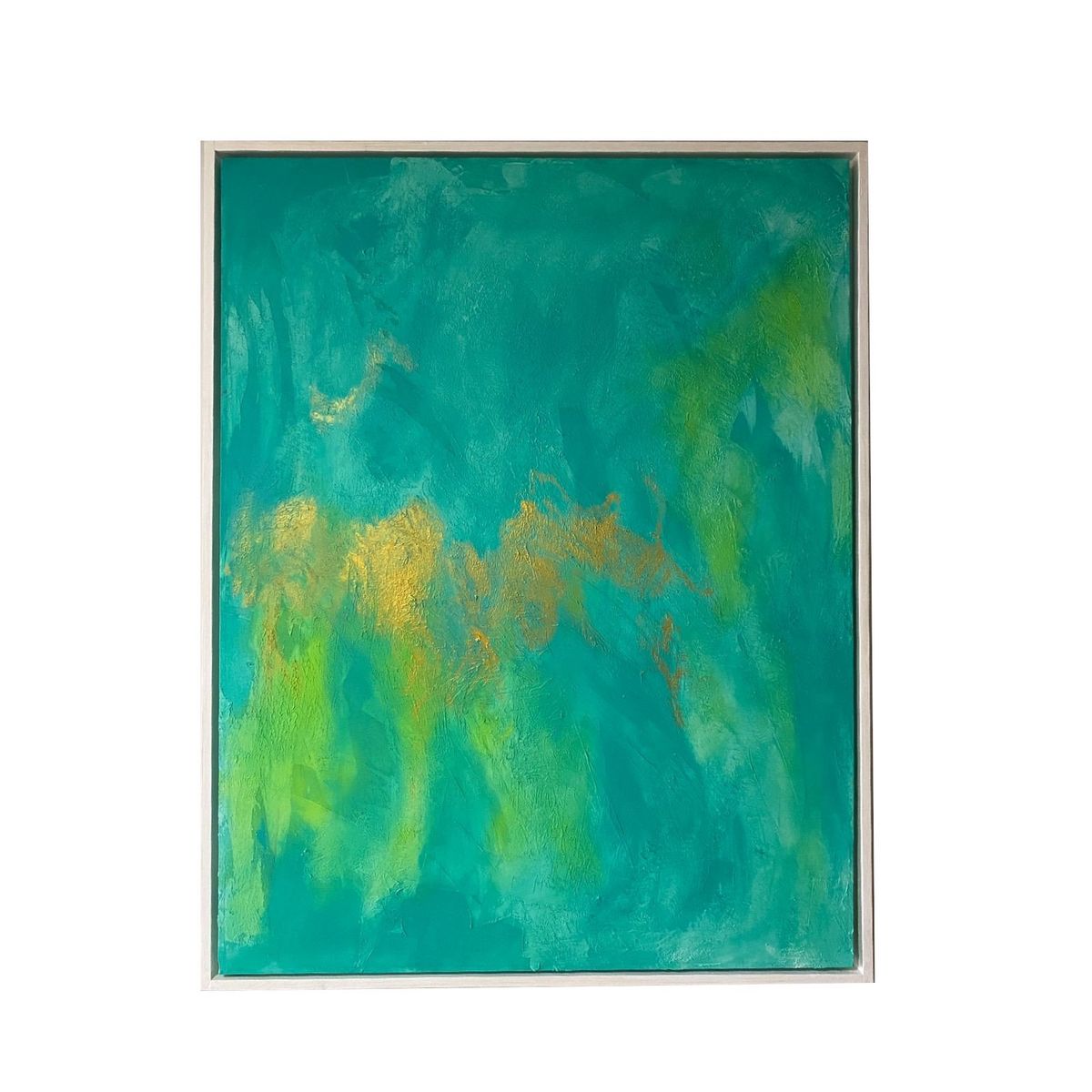 GENERICO - Cuadro Decorativo Abstracto Texturizado Calipso Verde Turquesa Dorado 90x70 cm