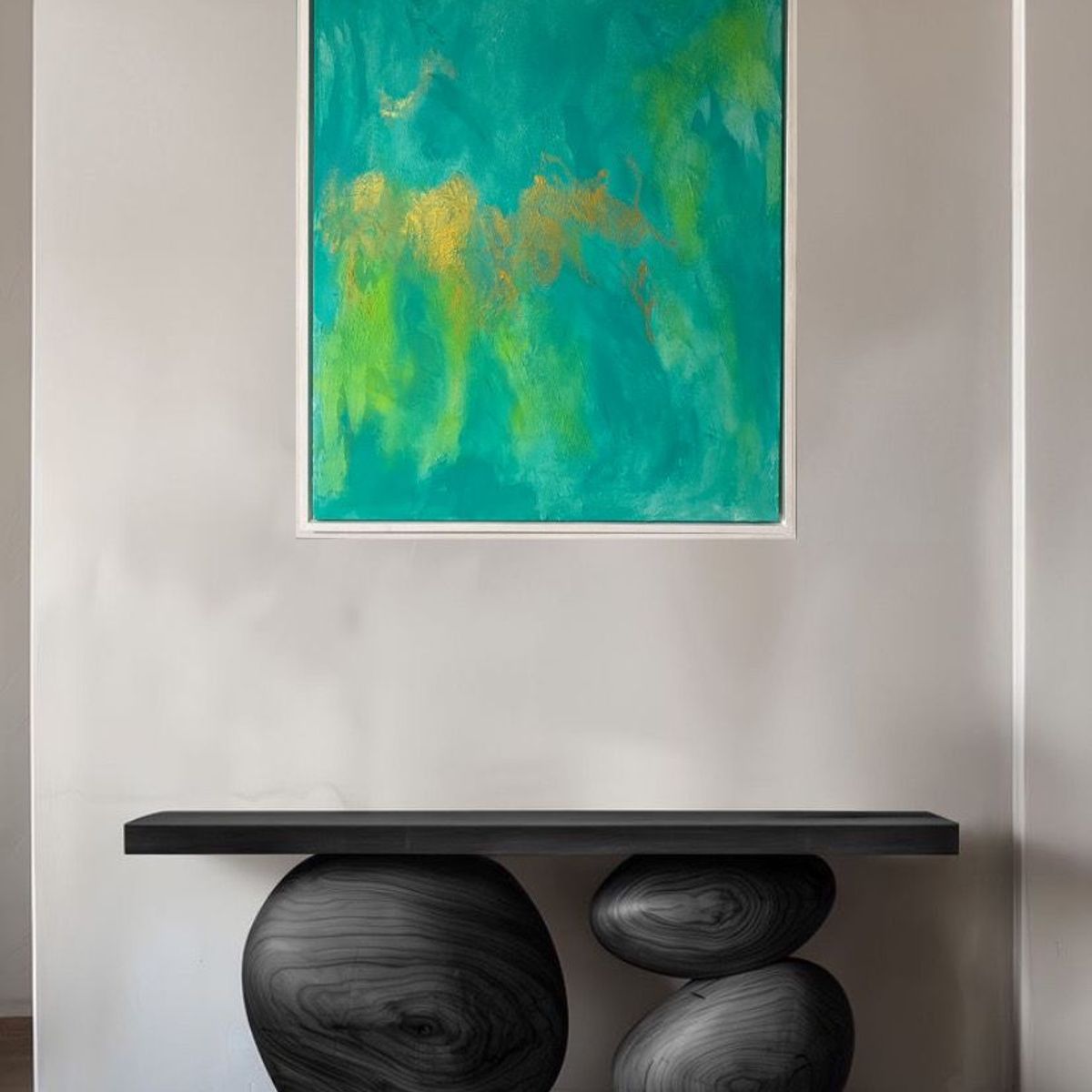 GENERICO - Cuadro Decorativo Abstracto Texturizado Calipso Verde Turquesa Dorado 90x70 cm