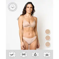 UNICA LINGERIE - CALZÓN PACK 3 COLALESS EN ALGODÓN SIN DEMARCACIÓN BEIGE