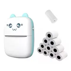 GENERICO - Mini Impresora Térmica Portátil Bluetooth Gatito + 11 Rollos celeste
