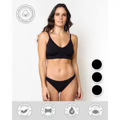 UNICA LINGERIE - CALZÓN PACK 3 COLALESS EN ALGODÓN SIN DEMARCACIÓN NEGRO