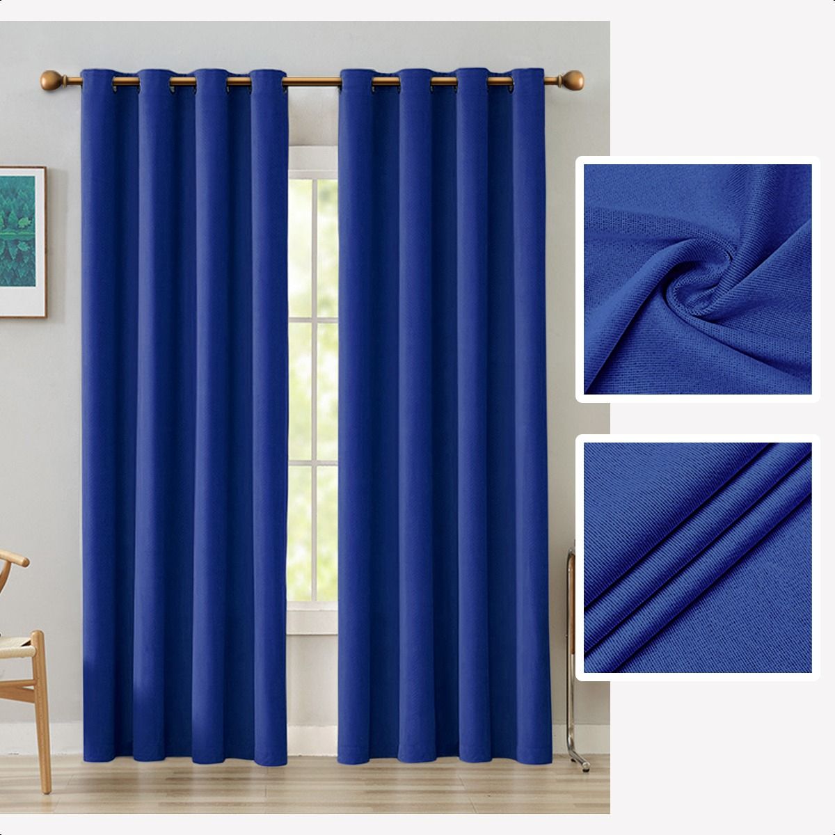 SUPERCENTER - 2 Paño Cortina 100% Blackout Engomada Termica 140x220 Cm Azul
