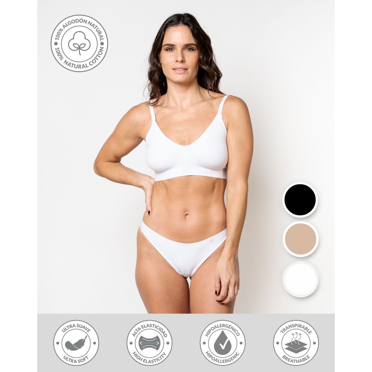 UNICA LINGERIE - CALZÓN PACK 3 COLALESS EN ALGODÓN SIN DEMARCACIÓN SURTIDO