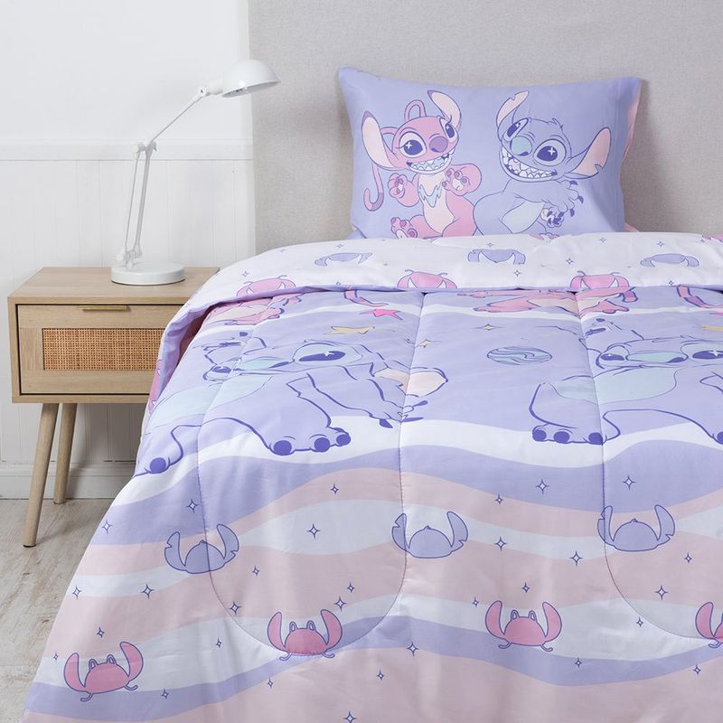 MASHINI - Cobertor Plumón Cubrecama Reversible 1.5 Plaza Diseño Stitch Galaxy
