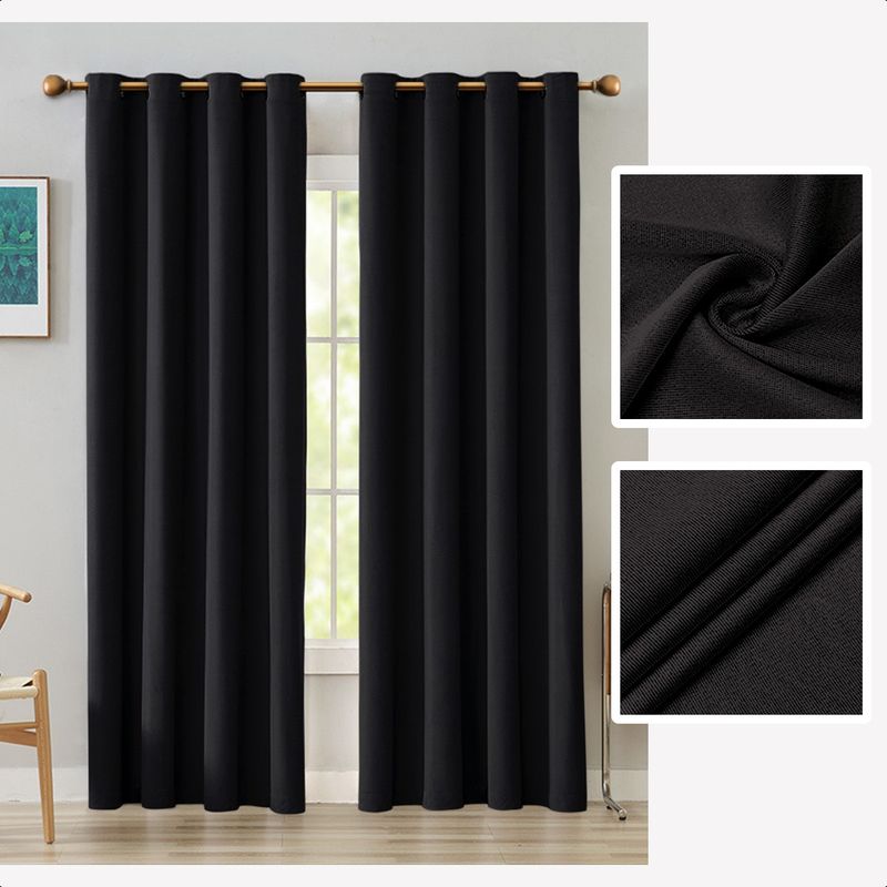 SUPERCENTER - 2 Paño Cortina 100% Blackout Engomada Termica 140x220 Cm Negro