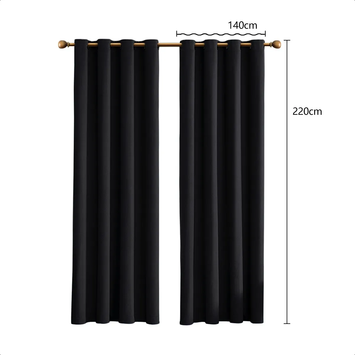 SUPERCENTER - 2 Paño Cortina 100% Blackout Engomada Termica 140x220 Cm Negro