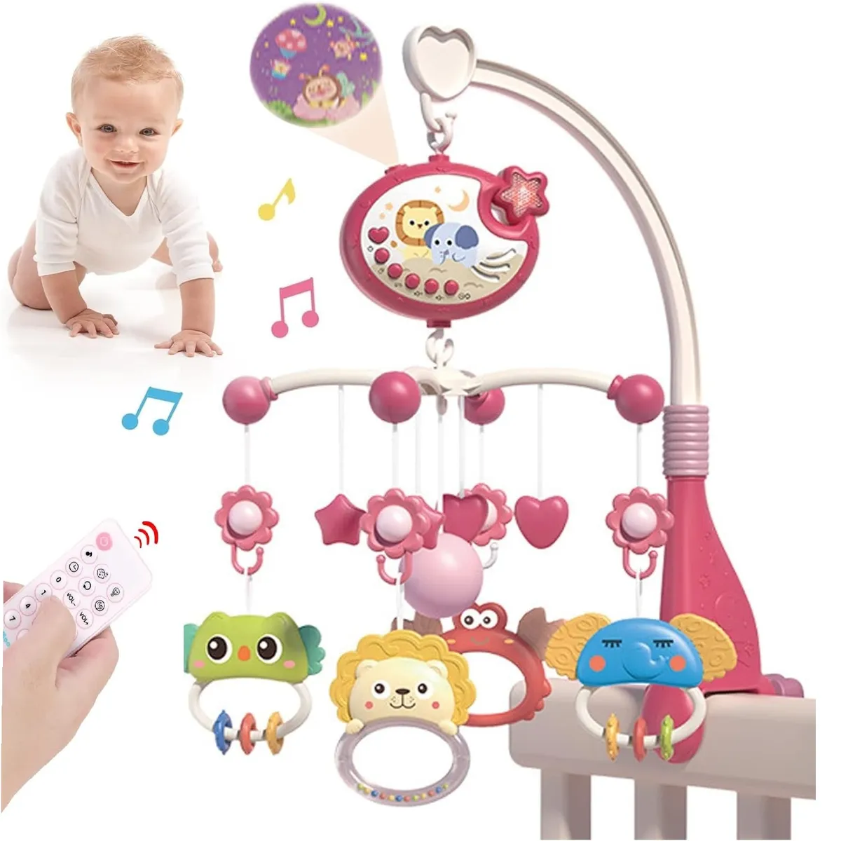 TATEE - Móvil Musical para Bebés Cuna Campana Giratoria rosa