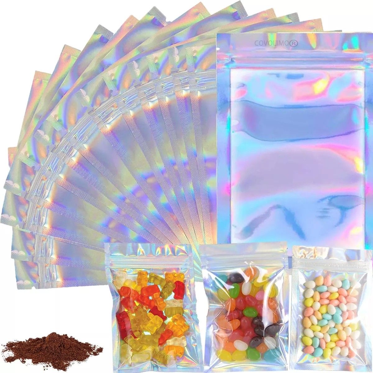 KUANGYE - 200 Bolsas Pouch Holográficas A Prueba De Olores Con Cierre