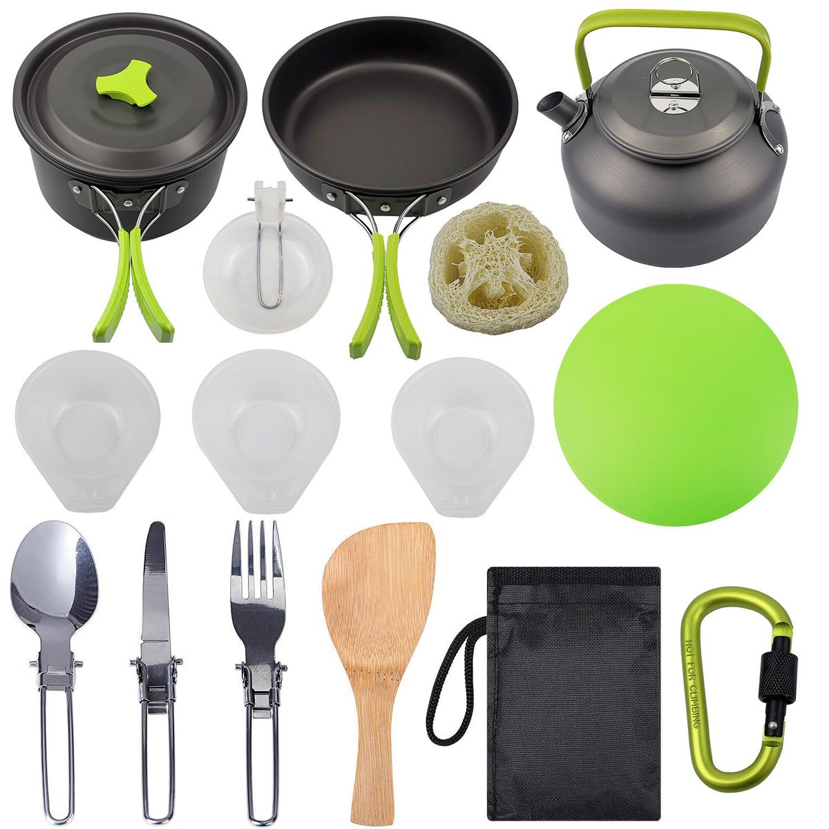TATEE - 16pcs Set Ollas Camping Cubiertos de cocina verde