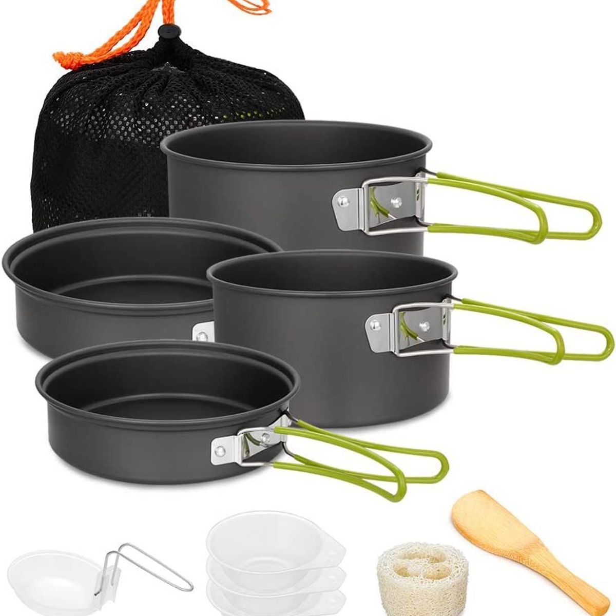 TATEE - 16pcs Set Ollas Camping Cubiertos de cocina verde