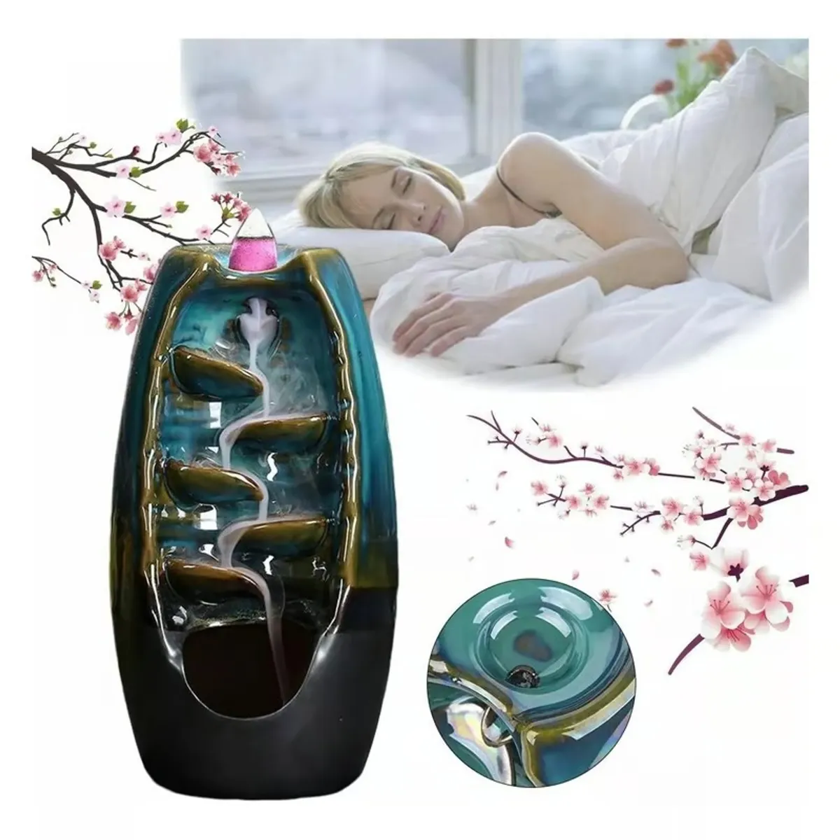 TATEE - Quemador De Incienso Con Reflujo De Humo Cascada Cerámico