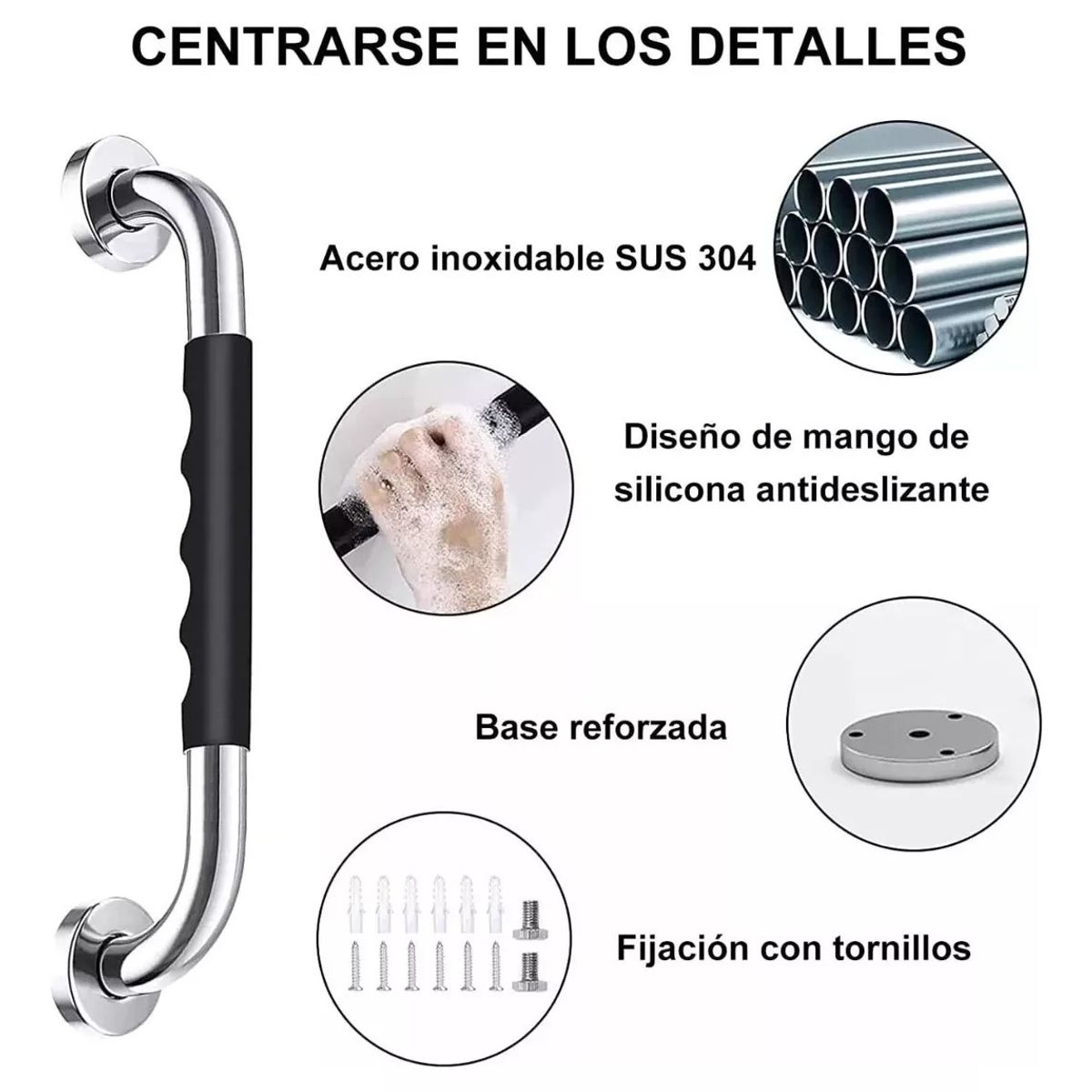 KUANGYE - 2 Barras Agarradera De Seguridad Baños Apoyo Acero Inox 50cm