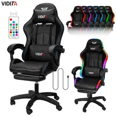 VIDITA - Silla Gamer RGB K-night Reclinable Con Masajeasdor Reposapiés Negra