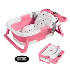 VIDITA - Tina Bebe Baera Plegable con Termometro y Cojin Bao Rosa