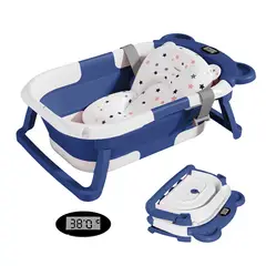 VIDITA - Tina Bebe Baera Plegable con Termometro y Cojin Bao Azul
