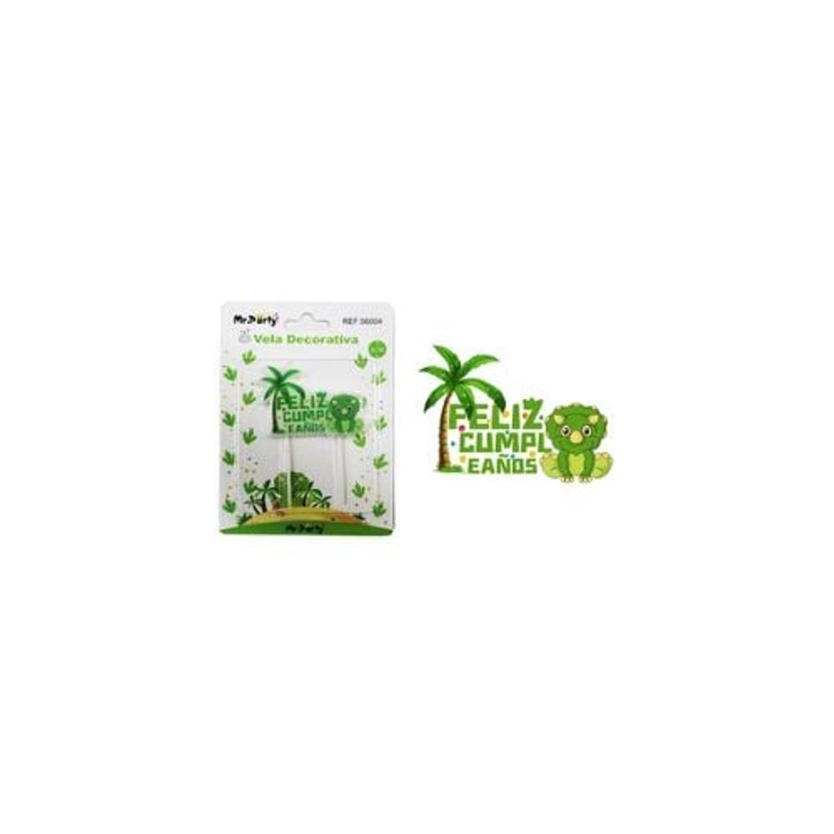 GENERICO - Vela De Feliz Cumpleaños Con Dinosaurio Verde 8cm