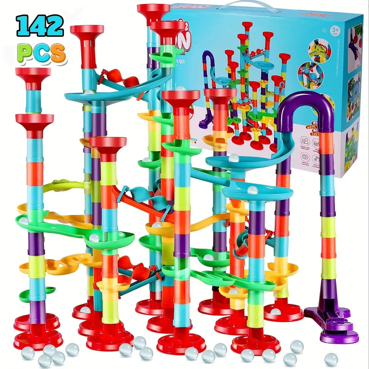TATEE - Juguetes Bloques Construcción para Pista Bolitas de 142 Uds