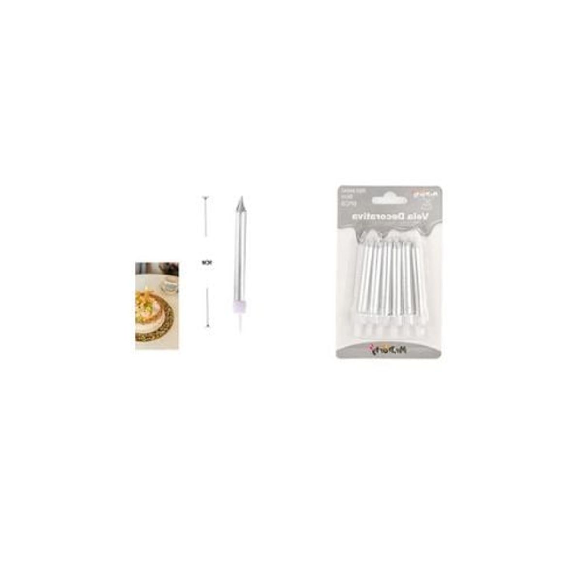 GENERICO - Velas Plateado Metálico 9cm 6pcs