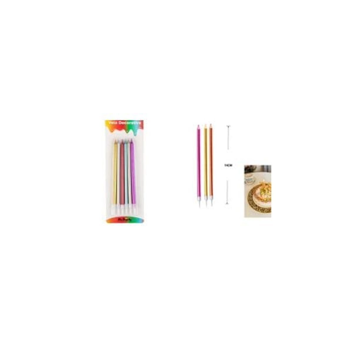 GENERICO - Velas Multicolor Metálico 14cm 6pcs