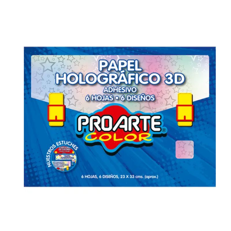 PROARTE - Estuche Papel Holografico Adhesivo 6 Hjs 6 Colores 23X33Cm