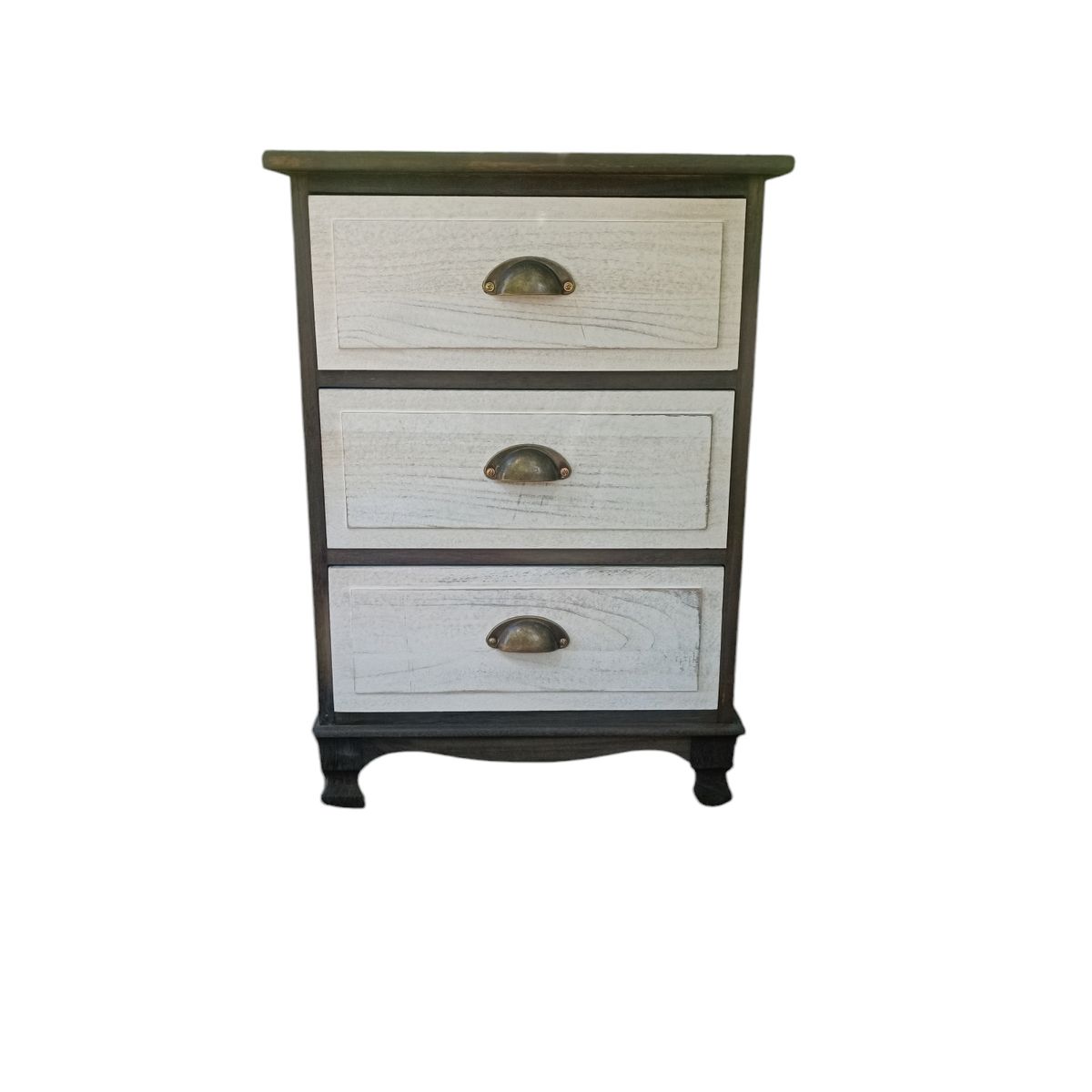 GENERICO - VELADOR MADERA GRIS CON CAJON BLANCO DECAPADO