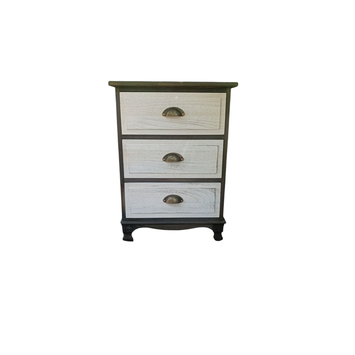 GENERICO - VELADOR MADERA GRIS CON CAJON BLANCO DECAPADO