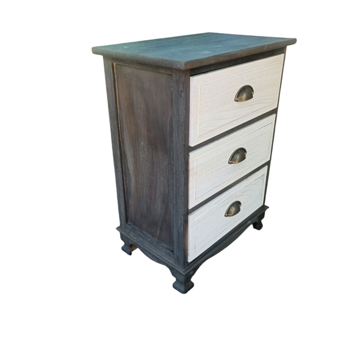 GENERICO - VELADOR MADERA GRIS CON CAJON BLANCO DECAPADO