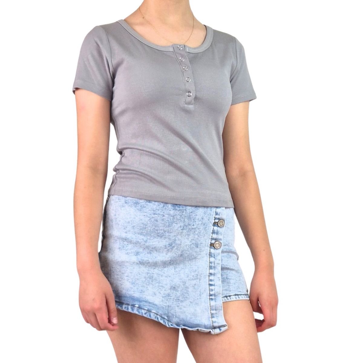 LIKE SHOP - Top Acanalado Mujer Polera Manga Corta Fashion 061