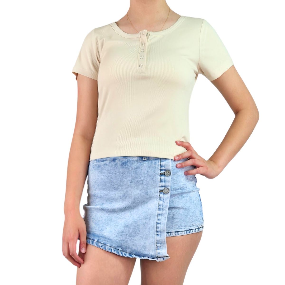 LIKE SHOP - Top Acanalado Mujer Polera Manga Corta Fashion 061