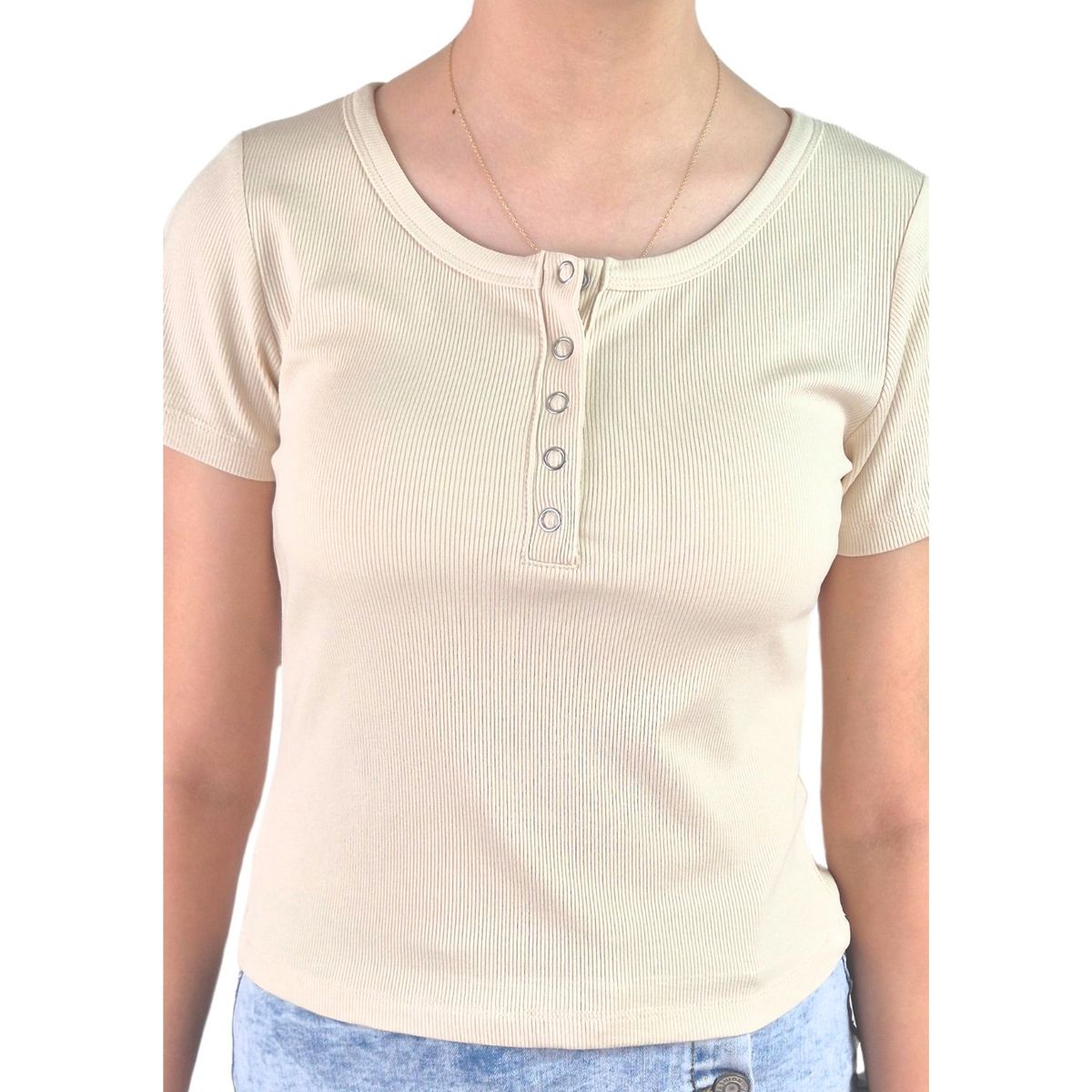 LIKE SHOP - Top Acanalado Mujer Polera Manga Corta Fashion 061