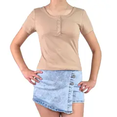 MPROPIA - Top Acanalado Mujer Polera Manga Corta Fashion 061_.