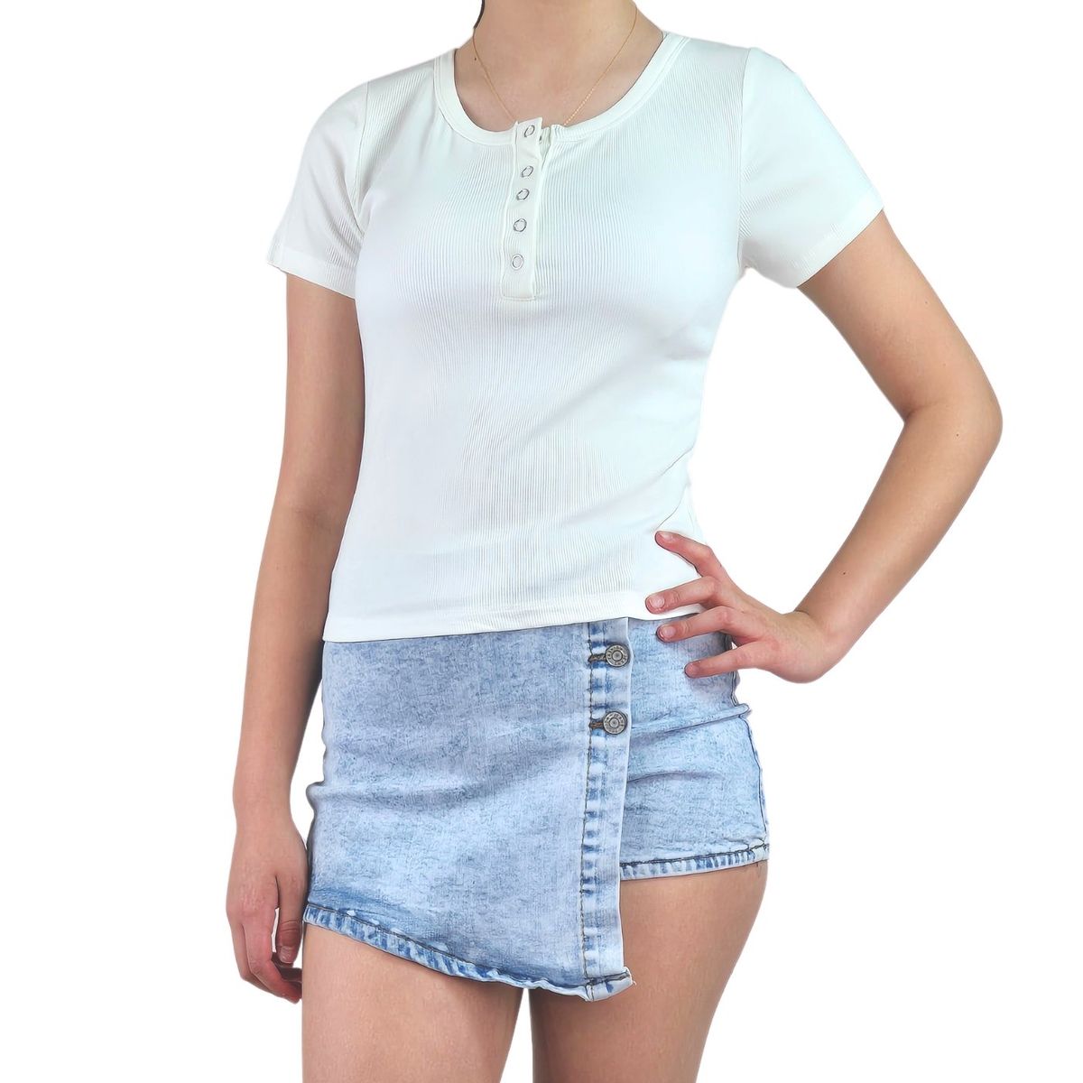 LIKE SHOP - Top Acanalado Mujer Polera Manga Corta Fashion 061