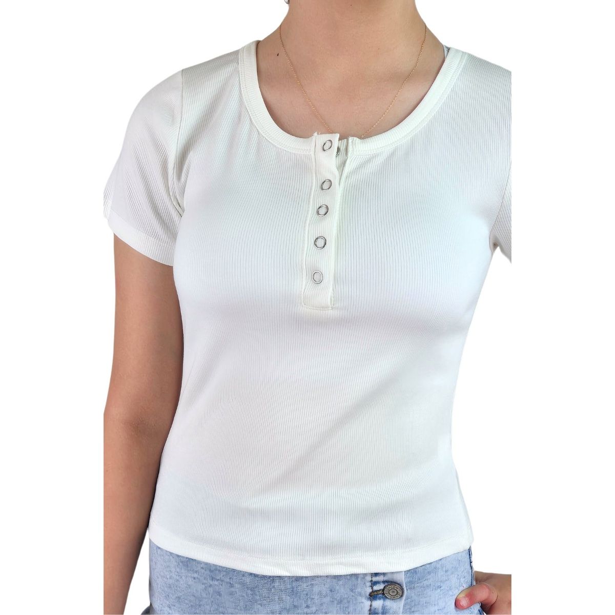 LIKE SHOP - Top Acanalado Mujer Polera Manga Corta Fashion 061