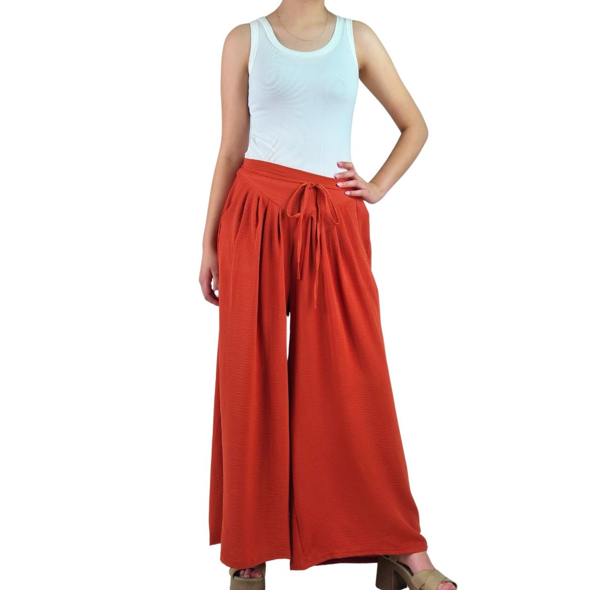 LIKE SHOP - Pantalon Palazzo Algodon Mujer Tipo Lino Casual Playero 3001