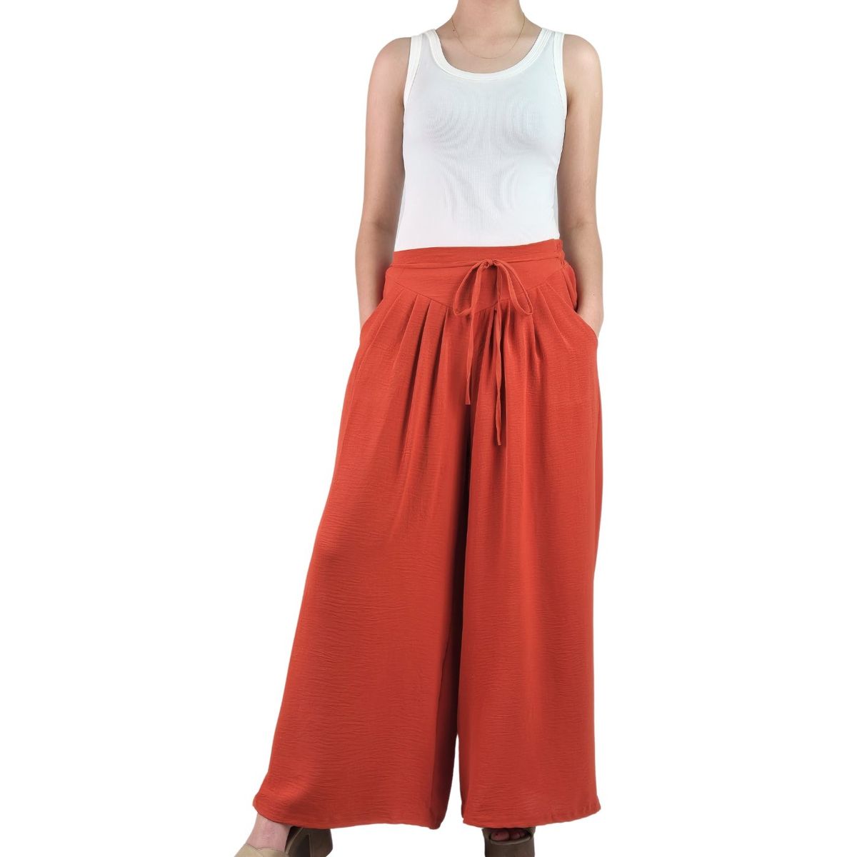 LIKE SHOP - Pantalon Palazzo Algodon Mujer Tipo Lino Casual Playero 3001