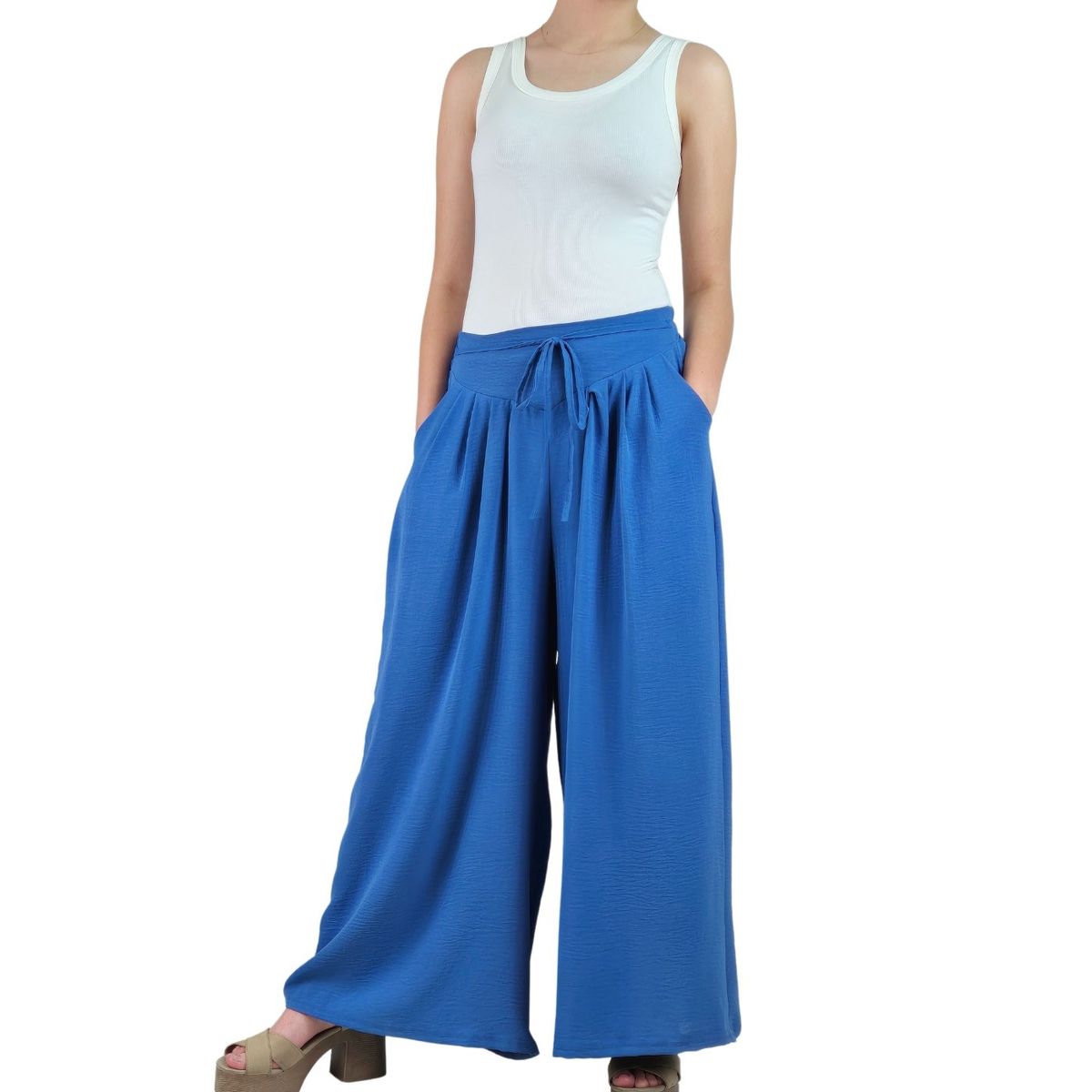 LIKE SHOP - Pantalon Palazzo Algodon Mujer Tipo Lino Casual Playero 3001