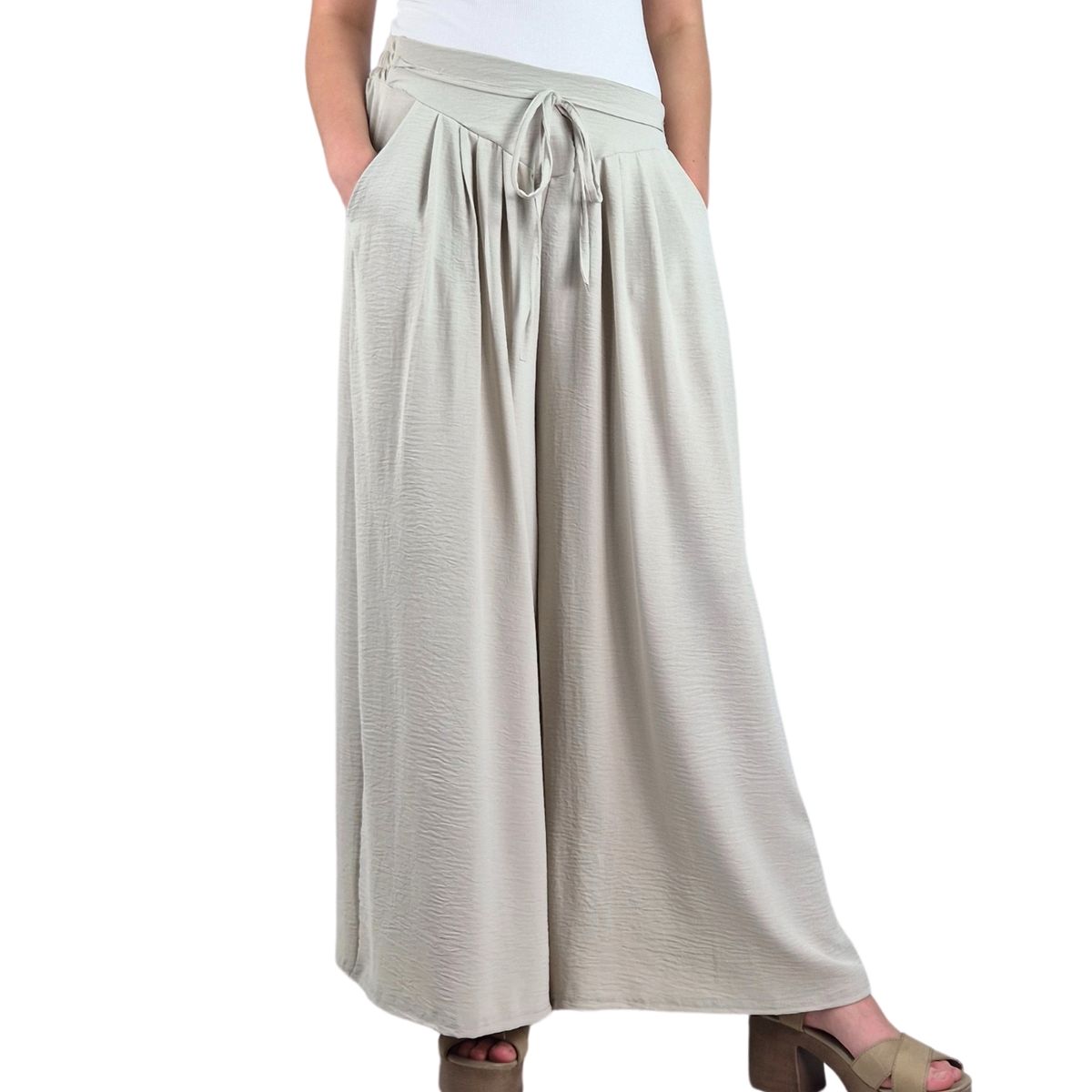 LIKE SHOP - Pantalon Palazzo Algodon Mujer Tipo Lino Casual Playero 3001