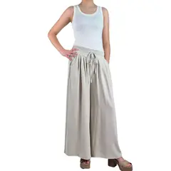 MPROPIA - Pantalon Palazzo Algodon Mujer Tipo Lino Casual Playero 3001
