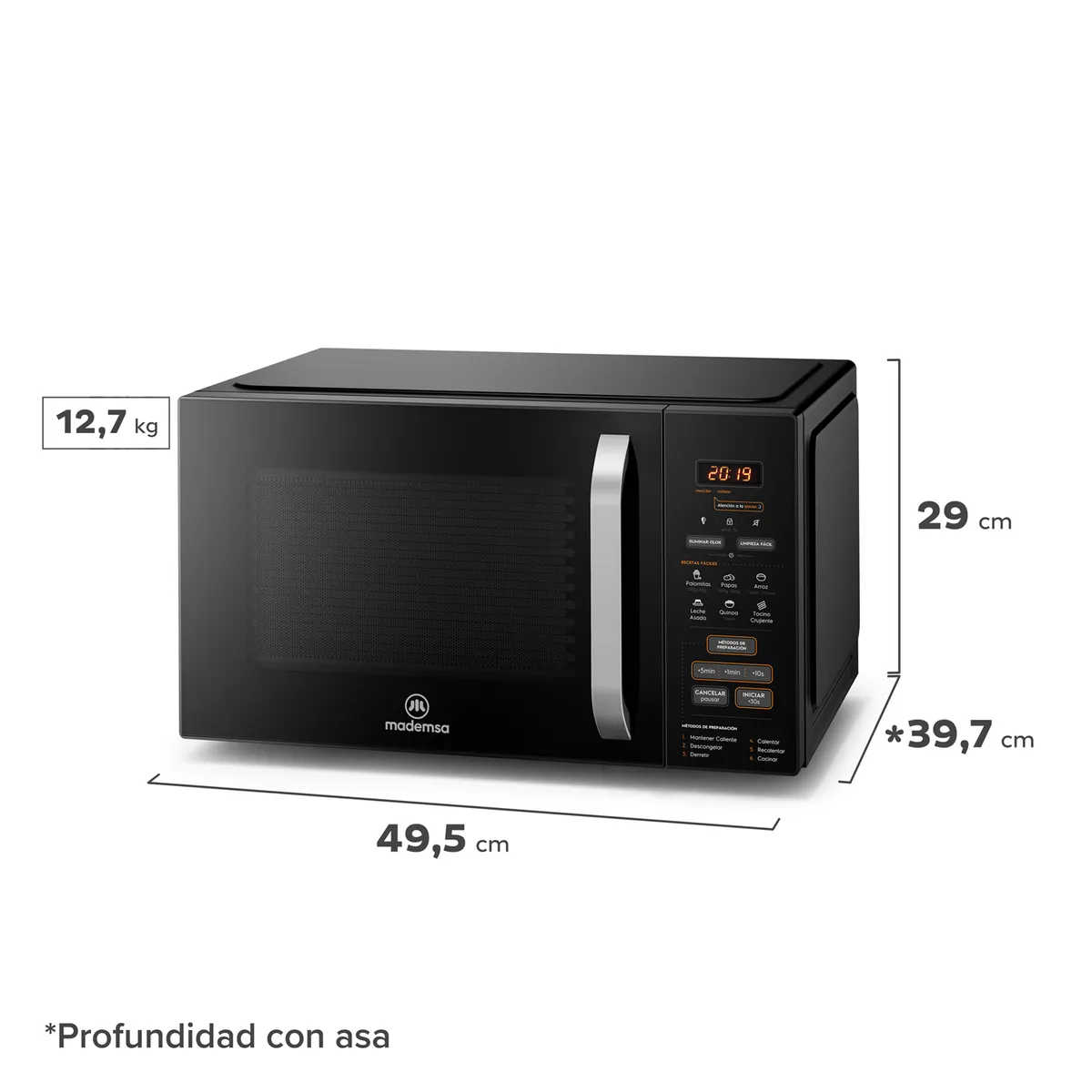 MADEMSA - Microondas Mademsa 28 Litros Digital Descongelamiento Inteligente MM28FB Negro