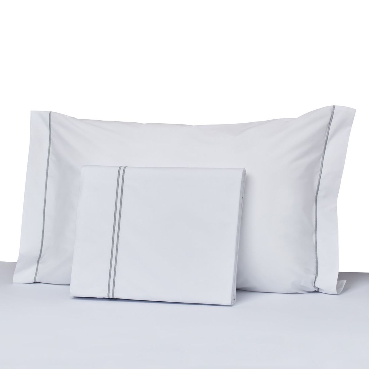 HOHOS CASA - Juego sábanas 2 plazas 200 hilos 50% alg - 50% pol doble festón gris