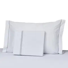 HOHOS CASA - Juego sábanas 15 plaza 200 hilos 50% alg - 50% pol doble festón gris