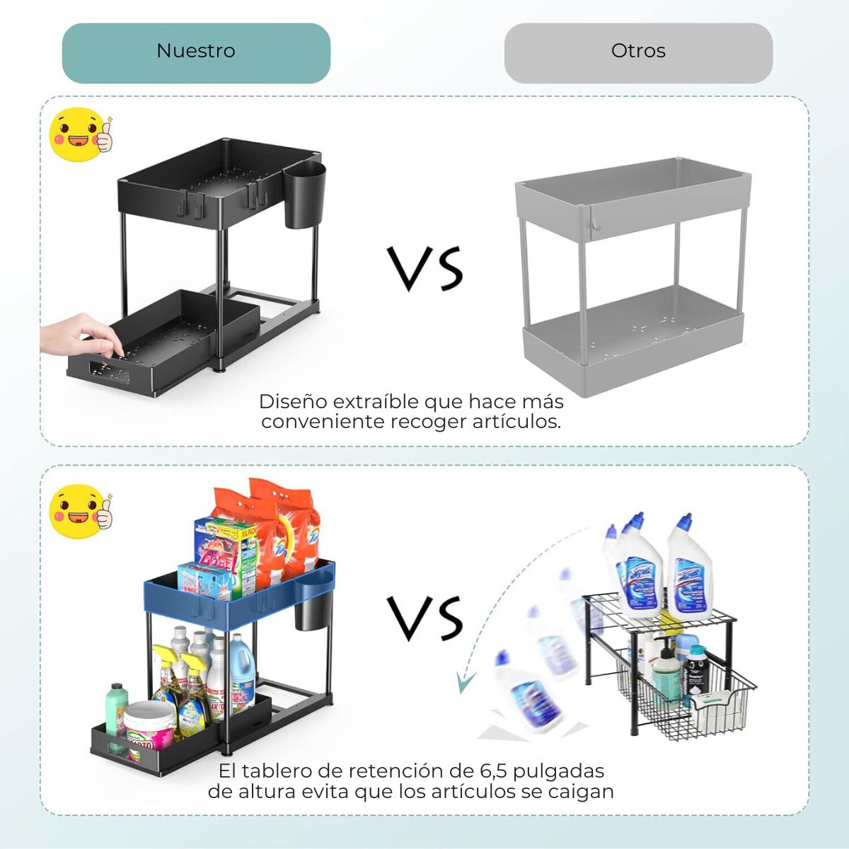 GENERICO - Organizador Bajo Lavaplatos Extraíble Cocina Baño 2 Unidades