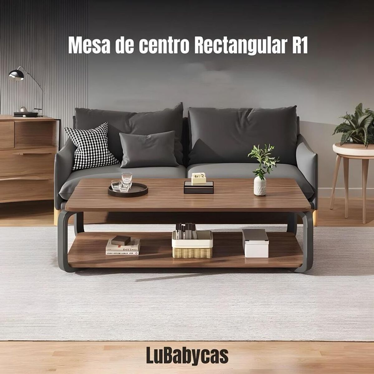 LUBABYCAS - Mesa De Centro Rectangular 2 Niveles 120x60x43cm LuBabycas