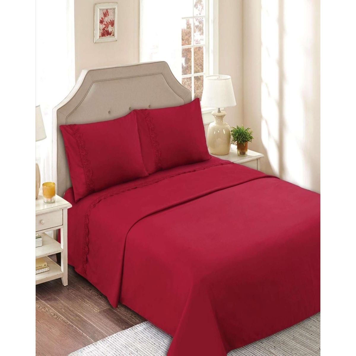 GENERICO - SABANAS 144 HILOS KING ROJO