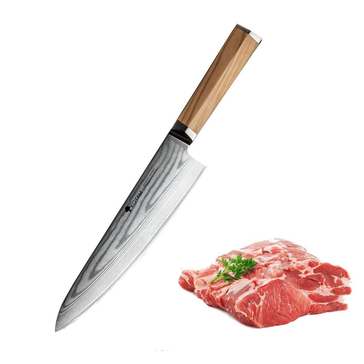 KOYAM - Cuchillo Chef 20cm Acero Damasco Mango Olivo Italiano Koyam