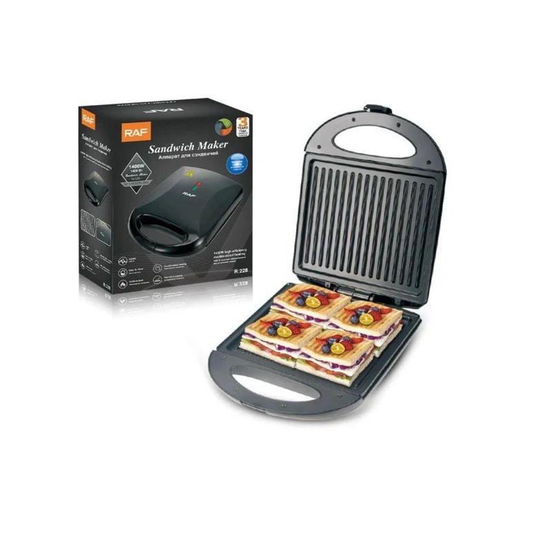 ANGELES DEL HOGAR - SANDWICHERA ELECTRICA TIPO GRILL TOSTADOR Y PLANCHA RAF R228